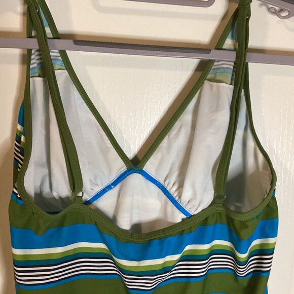 Long Tall Sally Women's 2 Piece Green Striped Swimsuit Size 12 Vacation Holiday - Picture 5 of 11